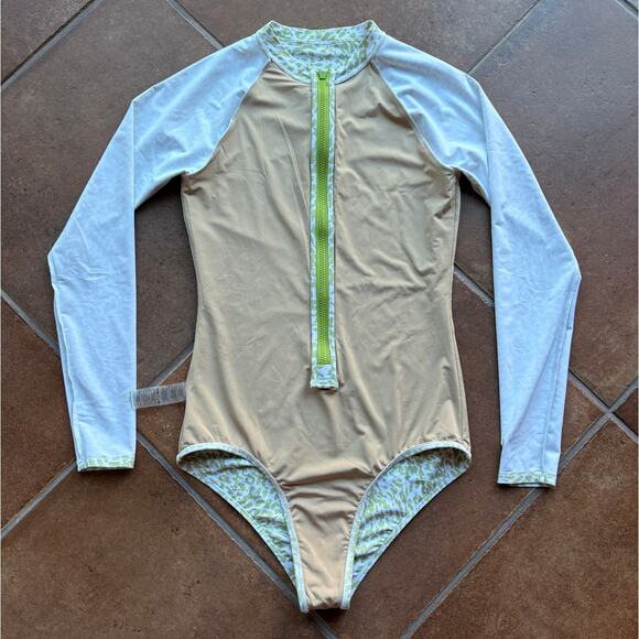 Sporti x Stef Corgel Lime Green Cheetah Print Long Sleeve Zip Front Swimsuit XL - Picture 12 of 12